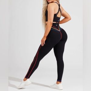 Women's Black Leggings with Rainbow Accents